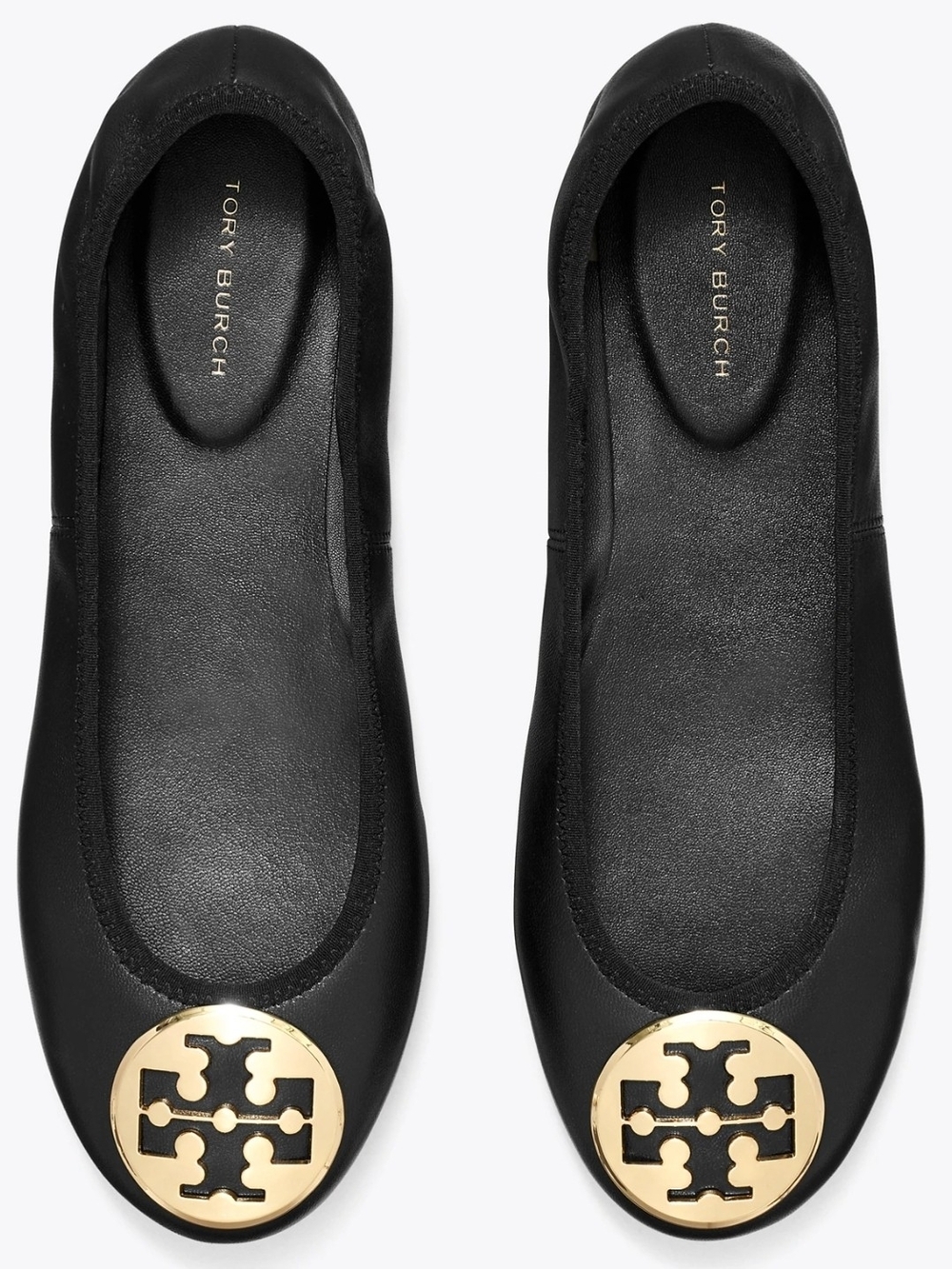 Tory Burch Black Reva Ballet Flats with Gold Logo Size 7.5